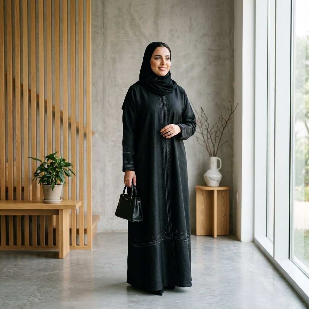 عباية كلاسيكية بياقة مطرزة